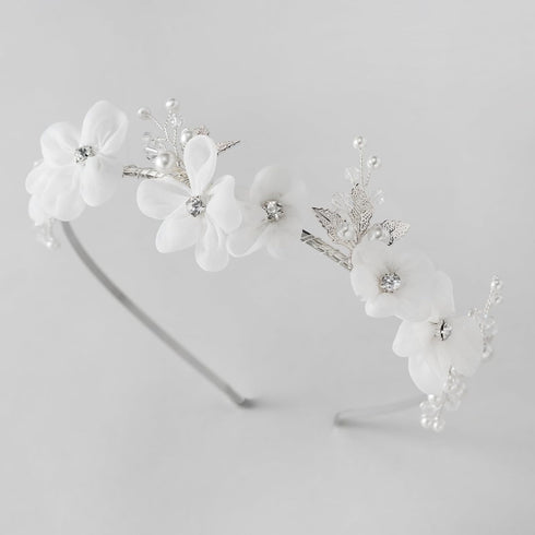 SWEETV Silver Flower Girl Headpiece for Wedding, Communion Headband for Girls, Princess Crystal Hair Accessories