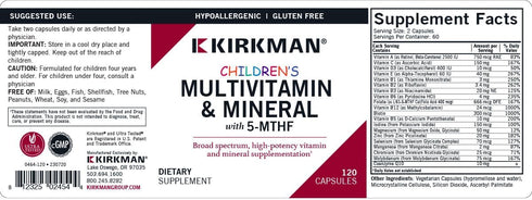 Kirkman Children's Multivitamin & Mineral - 120 Capsules with 5-MTHF, Hypoallergenic Broad Spectrum Supplement