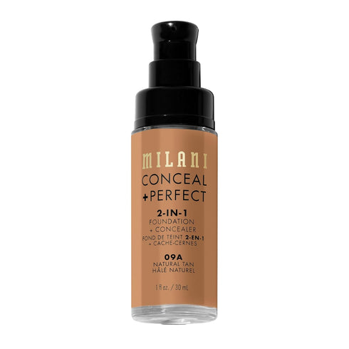 Milani Conceal + Perfect 2-in-1 Foundation + Concealer, Waterproof and Sweatproof, Under Eye Corrector - Natural Tan