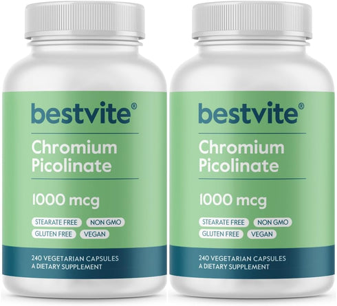 BESTVITE Chromium Picolinate 1000mcg - 480 Vegetarian Capsules, Vegan, Gluten Free, Non-GMO