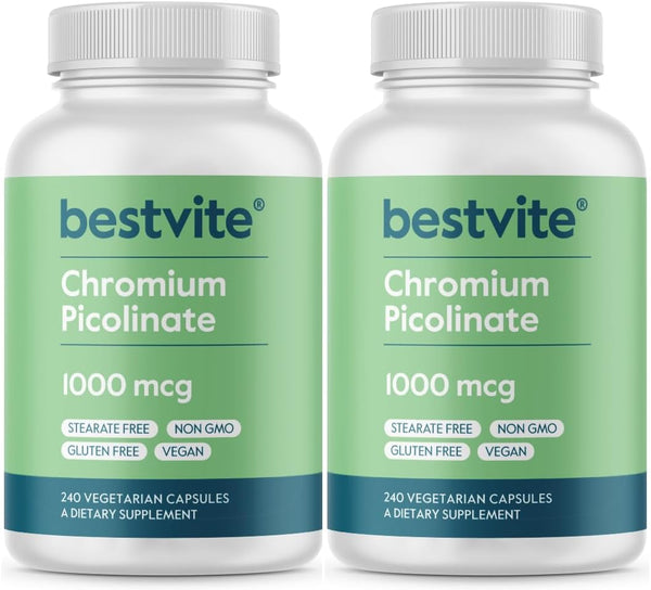 BESTVITE Chromium Picolinate 1000mcg - 480 Vegetarian Capsules, Vegan, Gluten Free, Non-GMO