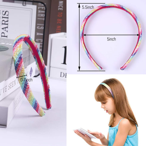 Rainbow Headbands, 8 Pcs Sweet Hairbands for Girls, Sequin Printed Heart Mermaid Kids Hair Pieces