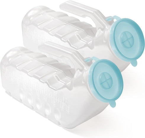 Male Urinal with Glow in The Dark Lid - 32 Oz Urine Bottles for Men (2 Bottles) for Hospitals and Travel