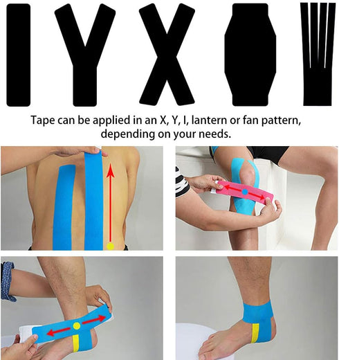 3 Pack Kinesiology Tape, Water Resistant Muscle Support Adhesive Sport Tape for Pain Relief, Latex Free Cotton Athletic