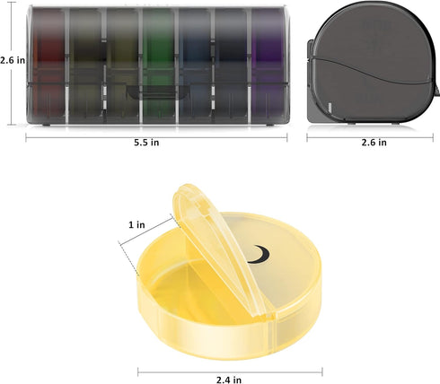 Daily Pill Organizer (Twice-a-Day) - 7 Day AM/PM Pill Box, Round Medicine Container for Vitamins and Supplements