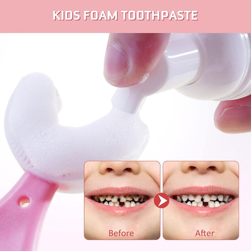 Kids Foam Toothpaste with Low Fluoride, Orange and Strawberry Flavor - Safe Natural Formula for U-Shape Electric