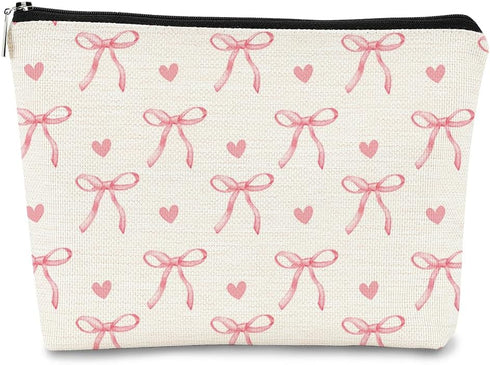 Pink Coquette Bow Aesthetic Makeup Cosmetic Bag, Cute Trendy Preppy Makeup Pouch, Gifts for Preppy Stuff