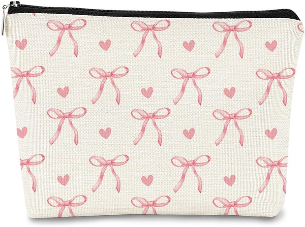 Pink Coquette Bow Aesthetic Makeup Cosmetic Bag, Cute Trendy Preppy Makeup Pouch, Gifts for Preppy Stuff