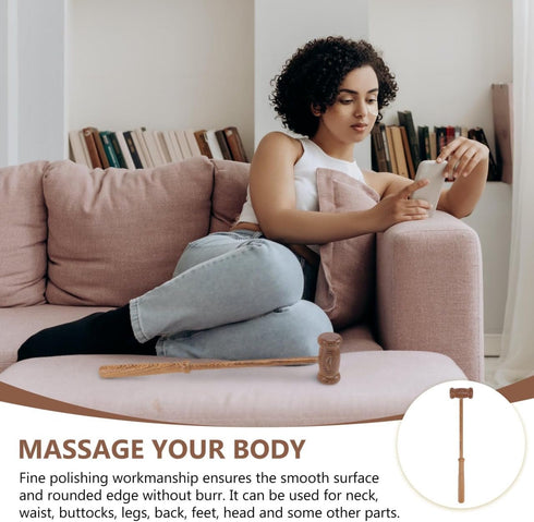 Hammer 15.74 Inch LALAFINA Back Massager Handheld Wooden Massage for Body Pain Relief Neck Shoulder Leg Feet Relaxation