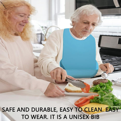 HADEWEITE 2 pieces adult bib Large silicone adult bibs with crumb catcher, adjustable waterproof clothes protector