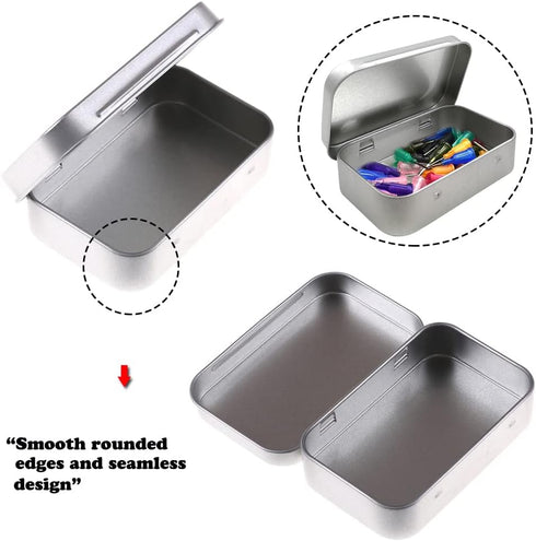 AKOAK 3 Pcs Silver Rectangular Empty Hinged Tins, 3.7 x 2.4 x 0.8 Inches for First Aid, Crafts