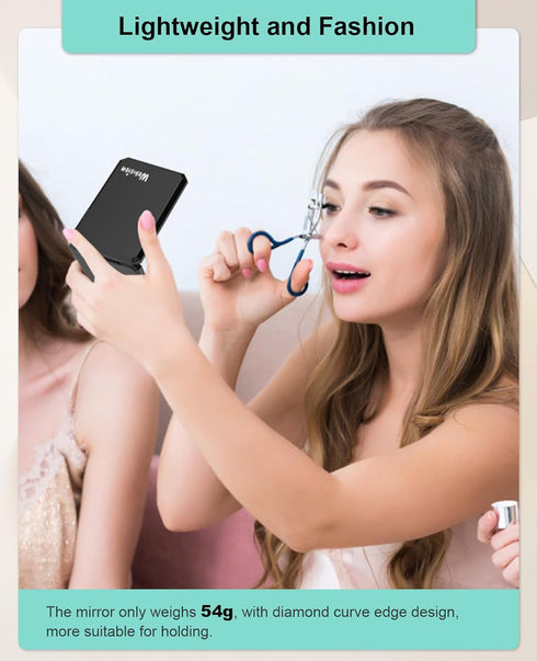 wobsion Small Compact Mirror, 1x/2x Travel Magnifying, 2-Sided Handheld Folding Mirror - Black