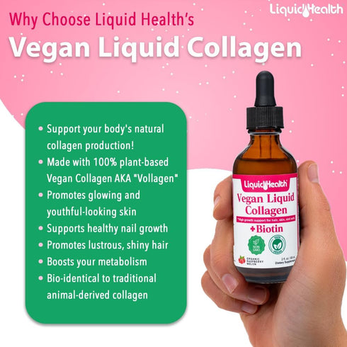 LIQUIDHEALTH 100% Vegan Collagen Plus Biotin 100,000mcg Liquid Drops - Plant-Based for Hair, Skin & Nail Growth