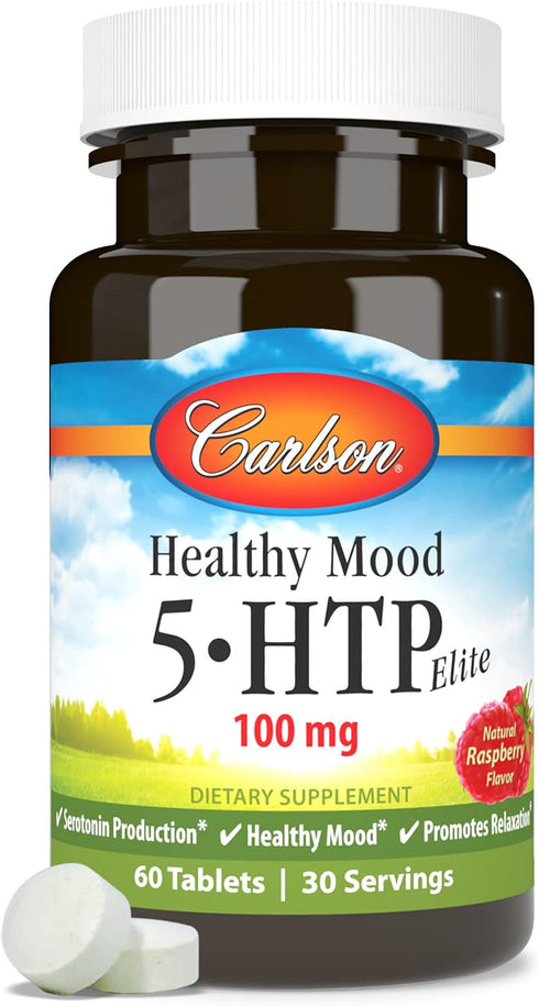 Carlson Healthy Mood 5-HTP Elite, 100 mg with Vitamin B6, Mood Support Supplement, 60 Tablets