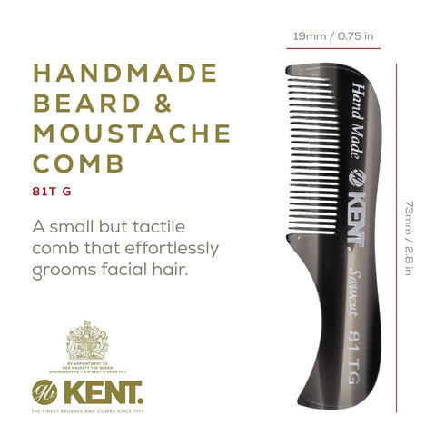 Kent 81T Black Graphite X-Small Beard and Mustache Pocket Comb, Fine Toothed for Facial Hair Grooming, Hand-Made