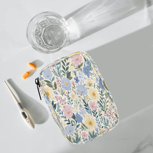 Skerhhux 7 Spring Flowers Art Pill Case Travel Pill Organizer Weekly Day Portable with Zipper Medicine Box Pill Case