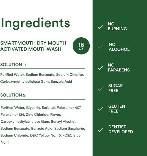 Immediate 16 oz SmartMouth Dry Mouth Zinc Activated Mouthwash - Dry Mouth Rinse for Relief & Instant Fresh Breath