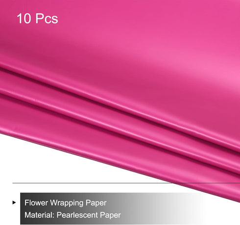 MECCANIXITY Pack of 10 Deep Pink Pearlescent Film Flower Wrapping Paper, 22.8x22.8 Inch Waterproof for DIY Crafts