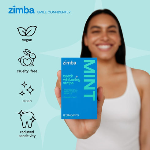 Zimba Vegan Teeth Whitening Strips, Enamel Safe Hydrogen Peroxide Whitener for Coffee, Wine, Tobacco Stains, 28 Strips