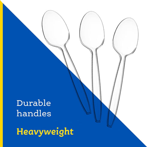 Plasticpro Disposable Clear Plastic Tea Spoons, Heavyweight Box of 200 Count