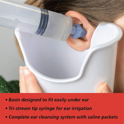 Ear and Ear Wax Cleaner for Humans, Includes 10 Saline Packs, Syringe with Tri-Stream Tip and Basin