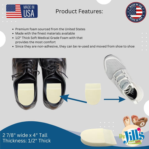 YJ64-6061, 1/2" (8 Pack) Dr. Jill's Foot Pads, Heel Pad Skived Soft Foam