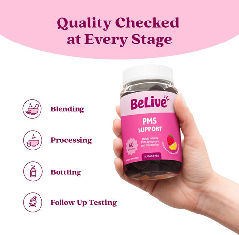 Gummies 60 Count BeLive PMS Support Supplement - Alleviates Cramps, Bloating, Mood Swings, Hot Flashes & Night Sweats
