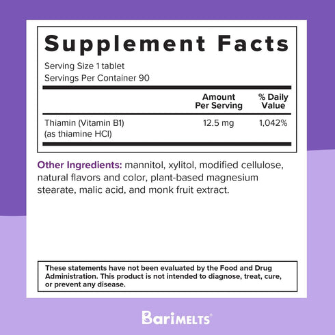 BariMelts Vitamin B1-3 Month Supply, 90 Fast-Dissolving Tablets, Post-Op Bariatric Vitamins