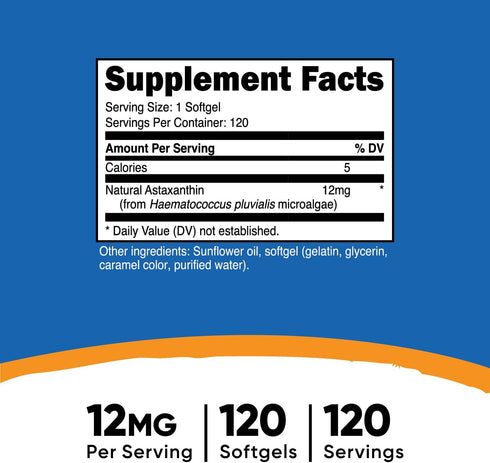 Nutricost Astaxanthin 12mg, Non-GMO and Gluten Free, 120 Softgels (4 Month Supply)