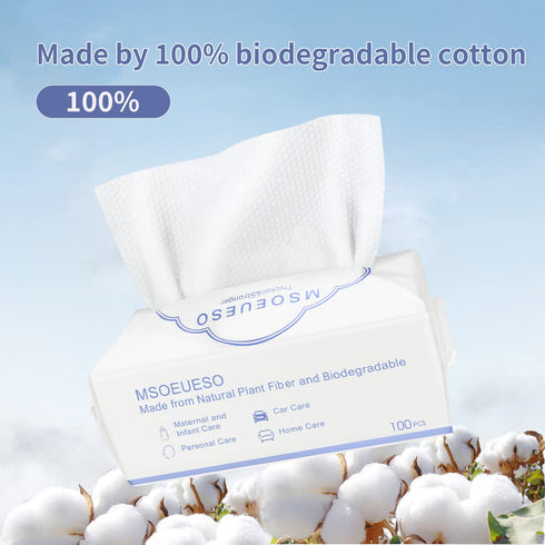 Disposable Face Towel, MSOEUESO 100% Cotton Facial Tissues, Biodegradable Clean Towels, 100 Count