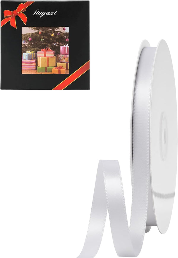 LIUYAXI White Double Face Satin Ribbon, 3/8" x 50 Yards, Perfect for Crafts, Gift Wrapping, Bow Making