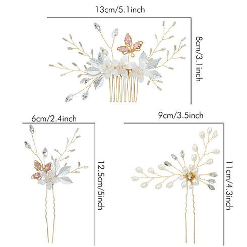 inSowni 18 Pack Gold Flower Bridal Wedding Hair Side Combs, U-shaped Pearls Hair Pins Accessories for Bridesmaids
