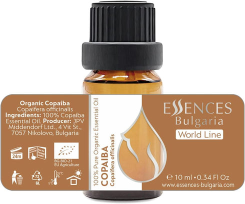 Essences Bulgaria Organic Copaiba Essential Oil 0.34 Fl Oz 10ml - 100% Pure Natural Therapeutic Grade for Diffuser,