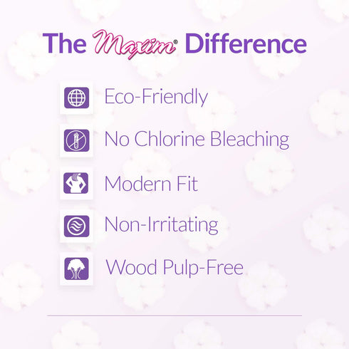 Maxim 20ct, 2 Packs MaxION Ultra Thin Winged Pads, with Organic Cotton Cover Sheet and Leak Control Channels