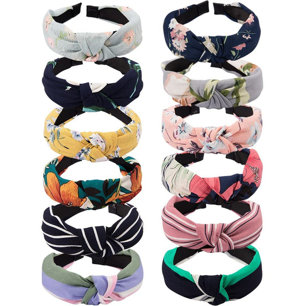 Wide Knotted Headbands for Women - 12 Pack Boho Hair Accessories, Elastic Bandeau for Washing Face