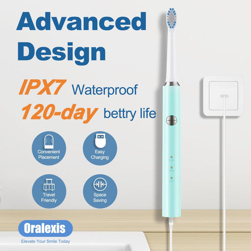 Electric Toothbrush for Adults and Kids, Blue, with 8 Brush Heads, Tongue Scraper, 40000 VPM Deep Clean, 120 Days Charge