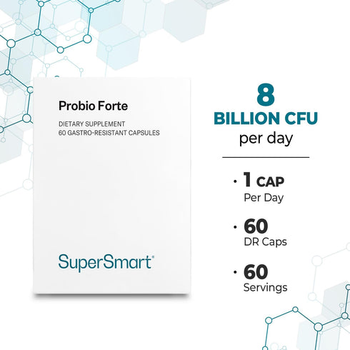 Supersmart Probio Forte 8 Billion CFU per Capsule - Daily Probiotics Supplement for Women & Men, 60 DR Caps