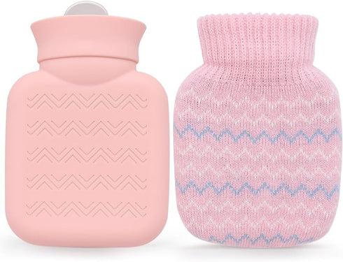 320ml Mini Hot Water Bottle with Knitted Cover - Small Leak Proof Hot Water Bag for Pain Relief, Best Gifts for Women,