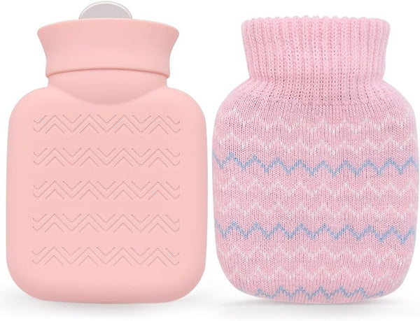 320ml Mini Hot Water Bottle with Knitted Cover - Small Leak Proof Hot Water Bag for Pain Relief, Best Gifts for Women,