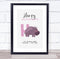 The Card Zoo New Baby Birth Details Christening Nursery Initial H Hippo Keepsake Gift Print