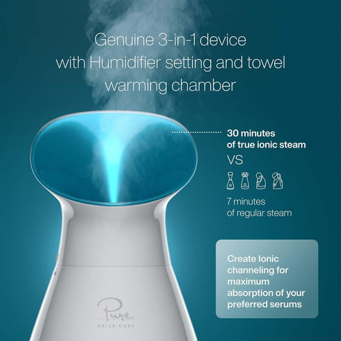 NanoSteamer Large 3-in-1 Nano Ionic Facial Steamer with Precise Temp Control - Spa Quality
