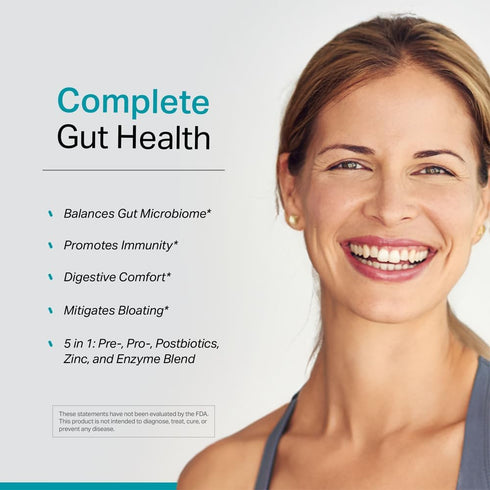 Complete Probiotic Blend for Women & Men - 5-in-1 Digestive Enzymes, Zinc, Prebiotics, Postbiotic, 60ct Softgels