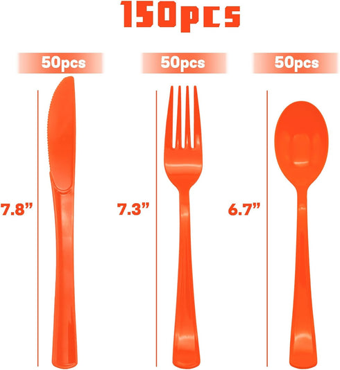 150 Pack Orange Plastic Silverware, Orange Plastic Cutlery, Plastic Silverware Heavy Duty Includes 50 Orange Forks, 50 Orange Spoons, 50 Orange Knives for Birthday Party Picnic … by joy akkess