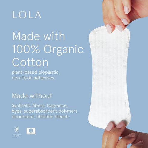 Pack 56, 6.5 LOLA Ultra-Thin Cotton Panty Liners for Women - Hypoallergenic Panty Liners & Daily Light Pads - Unscented