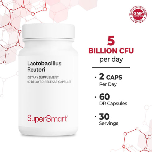 Supersmart - Lactobacillus Reuteri Probiotic Supplement, 5 Billion CFU per Day - 60 DR Capsules