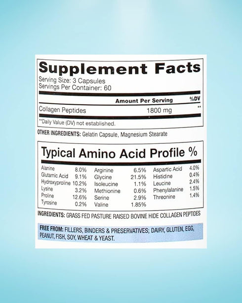 Collagen Peptides Capsules - 180 Capsules Grass-Fed Hydrolyzed Protein Supplement for Skin, Hair, & Nails