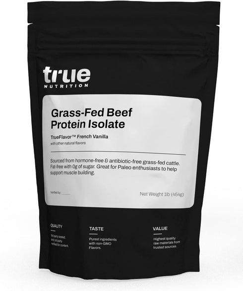 True Nutrition Grass Fed Beef Protein Powder Isolate - French Vanilla, 29g Paleo, Keto, Carnivore Protein per Serving,