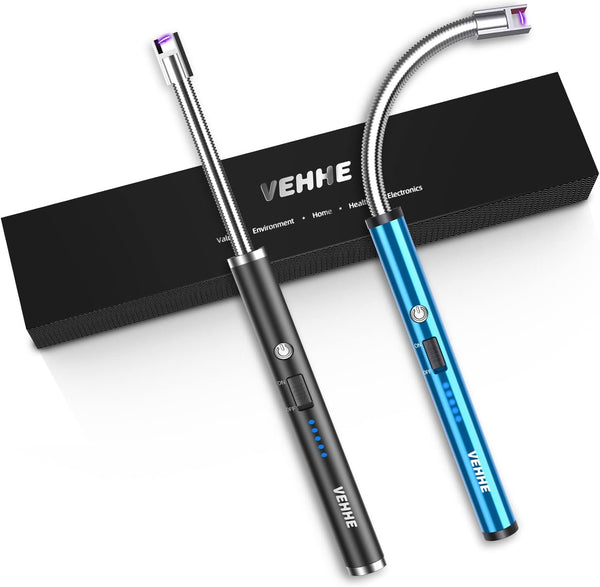 VEHHE 2 Pack Rechargeable Electric Candle Lighter, Flexible Neck USB Lighters with LED Battery Display
