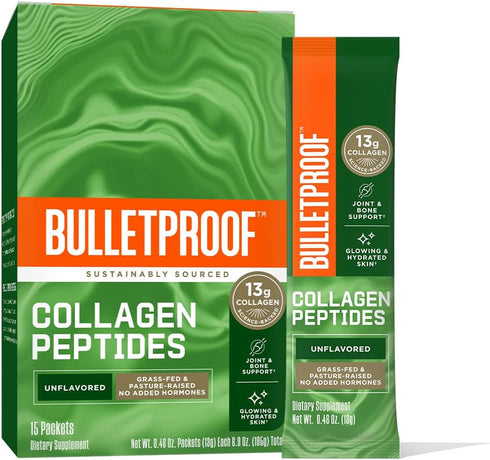 Bulletproof Unflavored Collagen Peptides Powder Packets, 15 Count, Grass-Fed for Skin, Bone Support