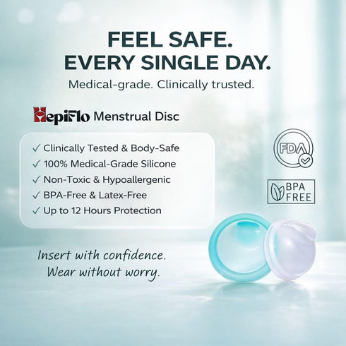 HepiFlo 2 12-Hour Menstrual Disc Combo Reusable Disc in Sizes (Small & Large) Medical-Grade Silicone, Leak-Free